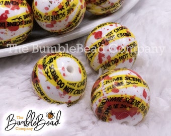 20mm Crime Scene Print on White Bubblegum Beads, 20mm chunky acrylic bubblegum beads, 20mm beads
