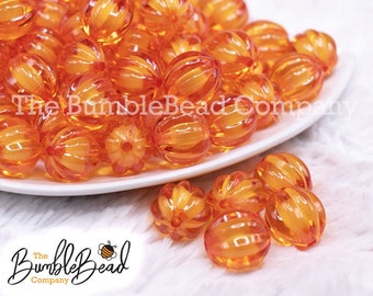 16mm Orange Transparent Pumpkin Shaped Bubblegum Beads, 16mm chunky transparent beads