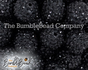 20MM Black Rhinestone Bubblegum Bead, Resin Beads in Bulk, 20mm Beads, 20mm Bubble Gum Beads, 20mm Shiny Chunky Beads