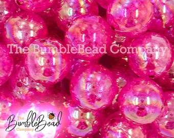 20mm Dark Pink Crackle Bubblegum Beads, Acrylic Beads in Bulk, 20mm Beads, 20mm Bubble Gum Beads, 20mm Shiny Chunky Beads