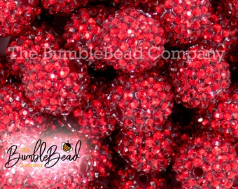 20MM Red Rhinestone Bubblegum Bead, Resin Beads in Bulk, 20mm Beads, 20mm Bubble Gum Beads, 20mm Shiny Chunky Beads