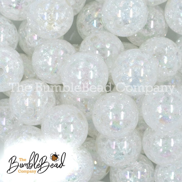 20mm White Crackle AB Bubblegum Beads, Acrylic Beads in Bulk, 20mm Beads, 20mm Bubble Gum Beads, 20mm Shiny Chunky Beads
