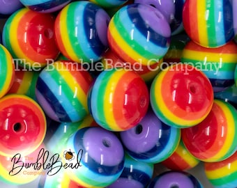 20mm Rainbow Stripes Bubblegum Beads, Resin Gumball Beads in Bulk, 20mm Beads, 20mm Bubble Gum Beads, 20mm Shiny Chunky Beads