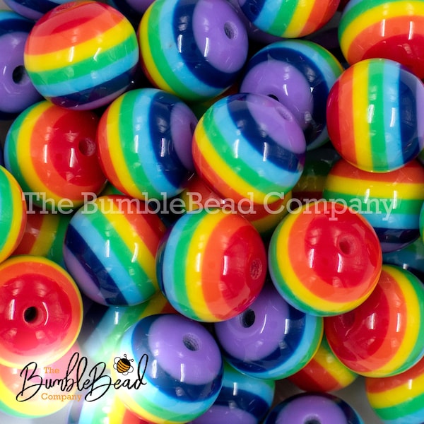 20mm Rainbow Stripes Bubblegum Beads, Resin Gumball Beads in Bulk, 20mm Beads, 20mm Bubble Gum Beads, 20mm Shiny Chunky Beads