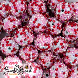 20MM Red & Pink Confetti Rhinestone AB Bubblegum Bead, Resin Beads in Bulk, 20mm Beads, 20mm Bubble Gum Beads, 20mm Shiny Chunky Beads