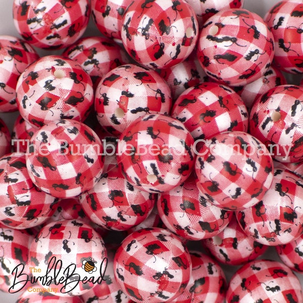 20MM Picnic Ants Pattern Print Chunky Acrylic Bubblegum Beads, 20mm summertime beads, Chunky Beads, 20mm Shiny DIY beads