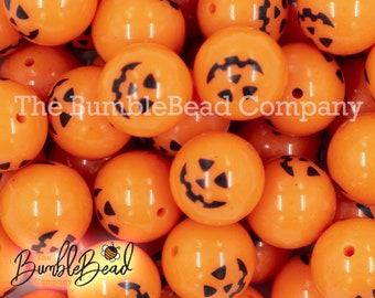 20MM Jack O Lantern Pumpkin Face Halloween print Chunky Bubblegum Beads, 20mm Beads, 20mm Bubble Gum Beads, 20mm Shiny Chunky Beads