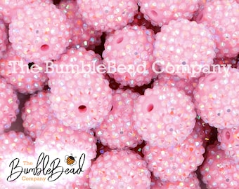 20mm Solid Light Pink Rhinestone AB Bubblegum Beads, Resin Beads in Bulk, 20mm Beads, 20mm Bubble Gum