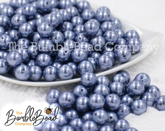 12mm Steel Blue Pearl Acrylic Bubblegum Beads, Acrylic Gumball Beads in Bulk, 12mm Bubblegum Beads, Chunky Beads - 20 Count Lot