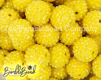 20mm Sunshine Yellow Rhinestone AB Bubblegum Beads, Resin Beads in Bulk, 20mm Beads, 20mm Bubble Gum Beads, 20mm Shiny Chunky Beads