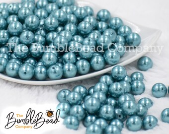 12mm Tide Pool Blue Pearl Acrylic Bubblegum Beads, Acrylic Gumball Beads in Bulk, 12mm Bubblegum Beads, Chunky Beads - 20 Count Lot