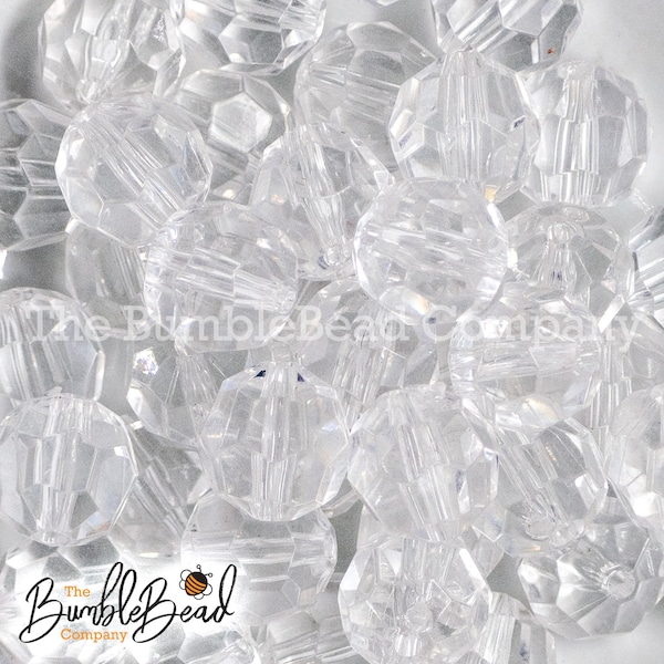 20mm Clear Transparent Faceted Chunky Bubblegum Beads, Acrylic Gumball Beads, 20mm Bubble Gum Beads, 20mm Shiny Chunky Beads