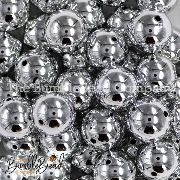 20MM Silver Reflective Chunky Bubblegum Beads, Acrylic Gumball Beads in Bulk, 20mm Beads, 20mm Bubble Gum Beads, 20mm Shiny Chunky Beads