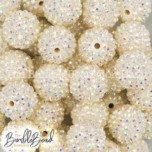 20MM Cream AB Rhinestone Bubblegum Bead, Resin Beads in Bulk, 20mm Beads, 20mm Bubble Gum Beads, 20mm Shiny Chunky Beads