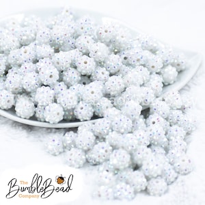 12mm White Sparkle Rhinestone AB Bubblegum Beads, Acrylic Gumball Beads in Bulk, 12mm Bubblegum Beads, Chunky Beads, 12mm Rhinestone