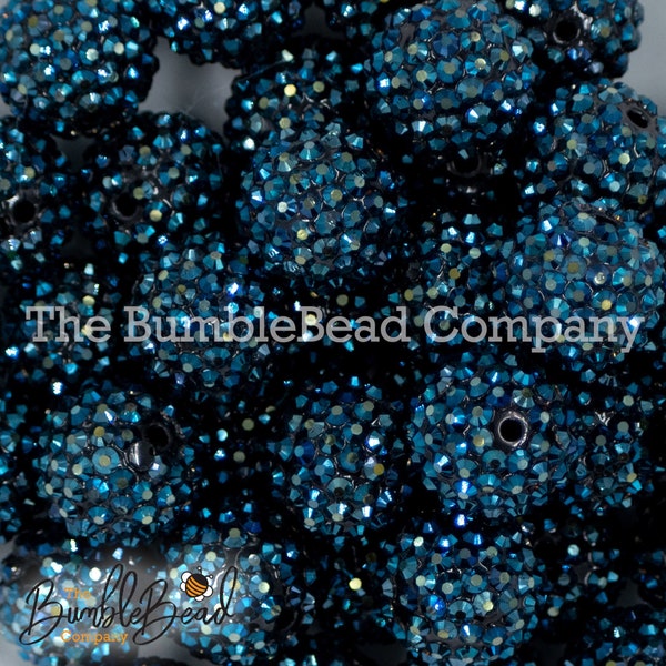 20MM Navy Blue Rhinestone AB Bubblegum Bead, Resin Beads in Bulk, 20mm Beads, 20mm Bubble Gum Beads, 20mm Shiny Chunky Beads