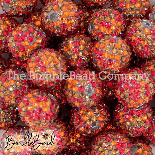 20mm Orange, Red & Brown Confetti Rhinestone AB Bubblegum Beads, Resin Beads in Bulk, 20mm Beads, 20mm Bubble Gum Beads, 20mm Chunky Beads