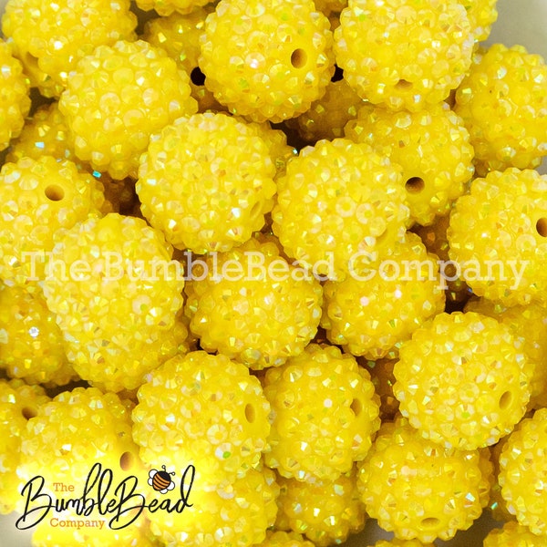 20mm Sunshine Yellow Rhinestone AB Bubblegum Beads, Resin Beads in Bulk, 20mm Beads, 20mm Bubble Gum Beads, 20mm Shiny Chunky Beads