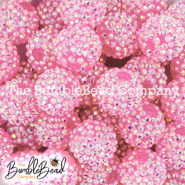 20MM Jelly Pink Rhinestone AB Bubblegum Bead, Resin Beads in Bulk, 20mm Beads, 20mm Bubble Gum Beads, 20mm Shiny Chunky Beads