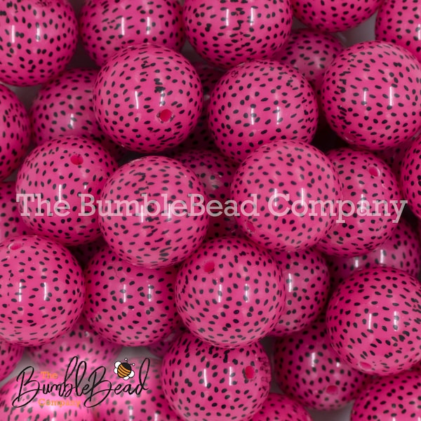 20MM Printed Seeds on Pink Chunky Acrylic Bubblegum Beads, 20mm summertime beads, Chunky Beads, 20mm Shiny DIY beads