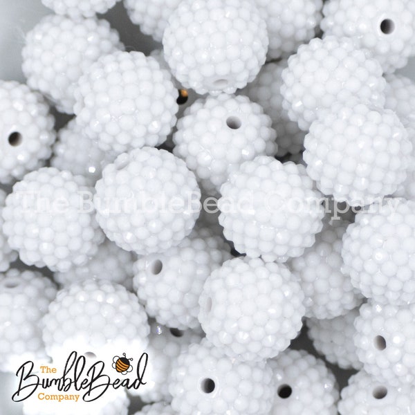 20MM White on white Rhinestone Bubblegum Bead, Resin Beads in Bulk, 20mm Beads, 20mm Bubble Gum Beads, 20mm Shiny Chunky Beads