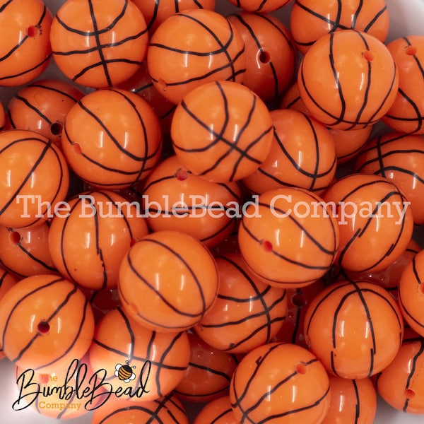 20MM Basketball Print Chunky Acrylic Bubblegum Beads, 20mm Sports Beads