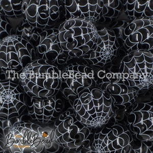 20MM Black & White Spider Web print Chunky Bubblegum Beads, Acrylic Beads in Bulk, 20mm Beads, 20mm Bubble Gum Beads, Halloween