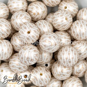 20mm Gold Arrows Print on White Chunky Bubblegum Beads