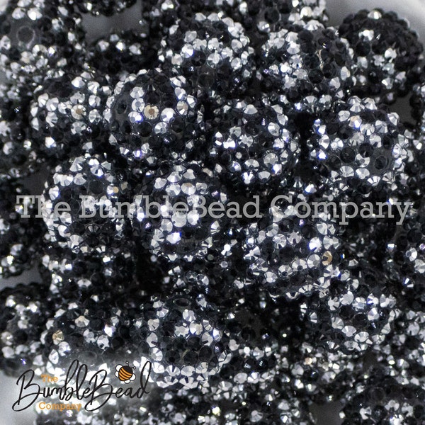 20MM Black & Silver Confetti Rhinestone AB Bubblegum Bead, Resin Beads in Bulk, 20mm Beads, 20mm Bubble Gum Beads, 20mm Shiny Chunky Beads