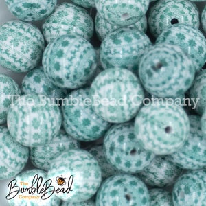 20MM Green Christmas Print Chunky Bubblegum Beads, Acrylic Beads in Bulk, 20mm Beads, 20mm Bubble Gum Beads, 20mm Chunky Beads