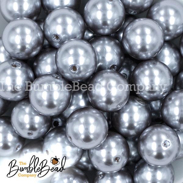 20MM Silver Faux Pearl Chunky Bubblegum Beads, Acrylic Gumball Beads in Bulk, 20mm Bubble Gum Beads, 20mm Shiny Chunky Beads