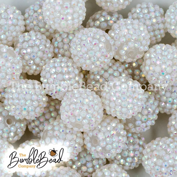 20mm White Shine Rhinestone AB Bubblegum Beads, Resin Beads in Bulk, 20mm Beads, 20mm Bubble Gum