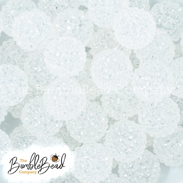 20mm Clear Rhinestone Bubblegum Beads, Resin Beads in Bulk, 20mm Beads, 20mm Bubble Gum Beads, 20mm Shiny Chunky Beads