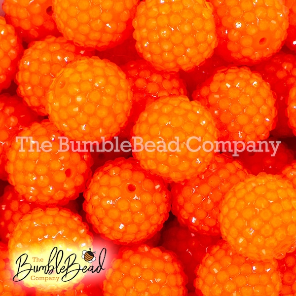 20MM Orange Rhinestone Bubblegum Bead, Resin Beads in Bulk, 20mm Beads, 20mm Bubble Gum Beads, 20mm Shiny Chunky Beads