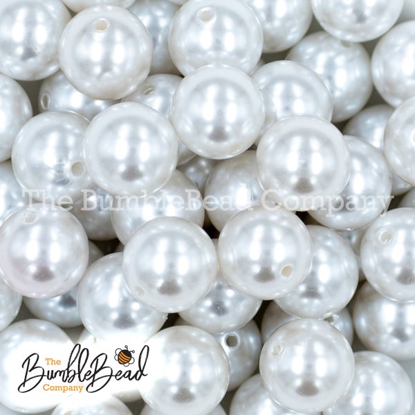 20mm White Faux Pearl Bubblegum Beads, Pearl Gumball Beads in Bulk, 20mm Beads, 20mm Bubble Gum Beads, 20mm Shiny Chunky Beads