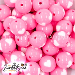 20mm Cotton Candy Pink with White Hearts Bubblegum Beads