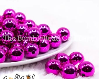 16MM Hot Pink Reflective Chunky Bubblegum Beads, Acrylic Gumball Beads in Bulk, 16mm Beads, 16mm Bubble Gum Beads, 20mm Shiny Chunky Beads