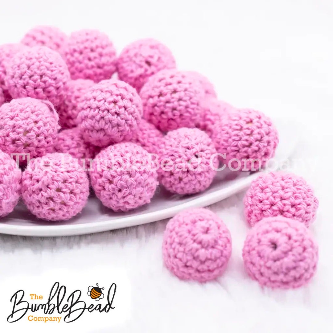 20mm Pink Crochet Yarn Wooden Bead 5 Count Etsy