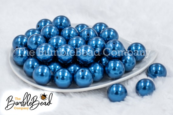 12mm Dark Blue with Glitter Faux Pearl Acrylic Bubblegum Beads - 20 Count