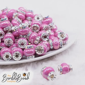 15mm Hot Pink Spacer Bead with Rhinestone Rondelle, Acrylic Rhinestone Spacer, Spacer Beads, - 5 count per order