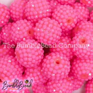 20MM Hot Pink on Hot Pink Rhinestone Bubblegum Bead, Resin Beads in Bulk, 20mm Beads, 20mm Bubble Gum Beads, 20mm Shiny Chunky Beads