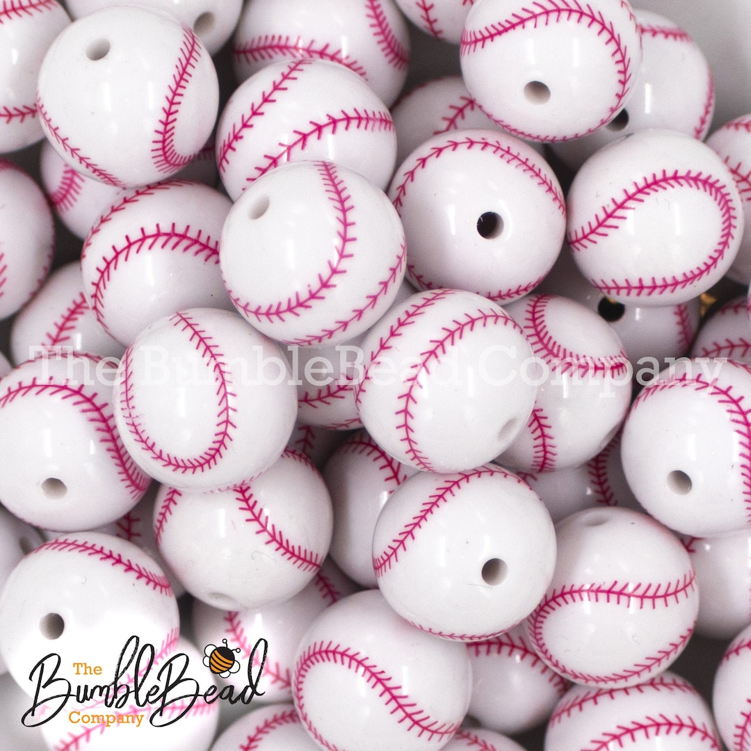 20mm Sports baseball Print Chunky Acrylic Bubblegum Beads, Resin
