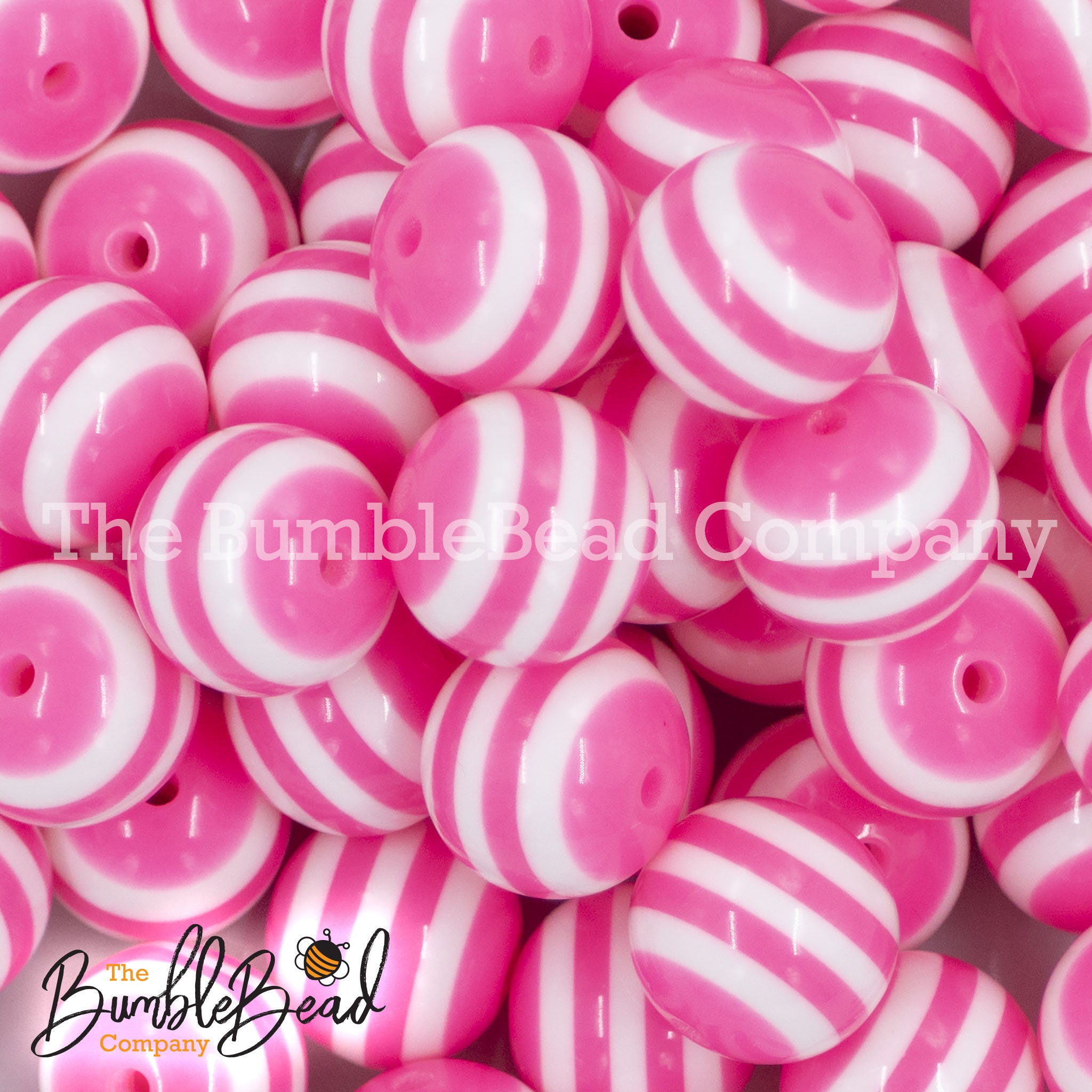 20MM Pink w/ White Stripes Chunky Bubblegum Beads, Resin Beads in Bulk, 20mm Beads, 20mm Bubble Gum Beads, 20mm Shiny Chunky Beads