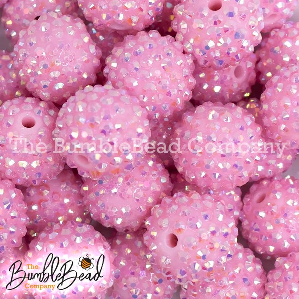 20MM Light Pink Rhinestone AB Bubblegum Bead, Resin Beads in Bulk, 20mm Beads, 20mm Bubble Gum Beads, 20mm Shiny Chunky Beads