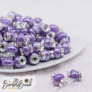 15mm Purple Spacer Bead with Rhinestone Rondelle, Acrylic Rhinestone Spacer, Spacer Beads, - 5 count per order