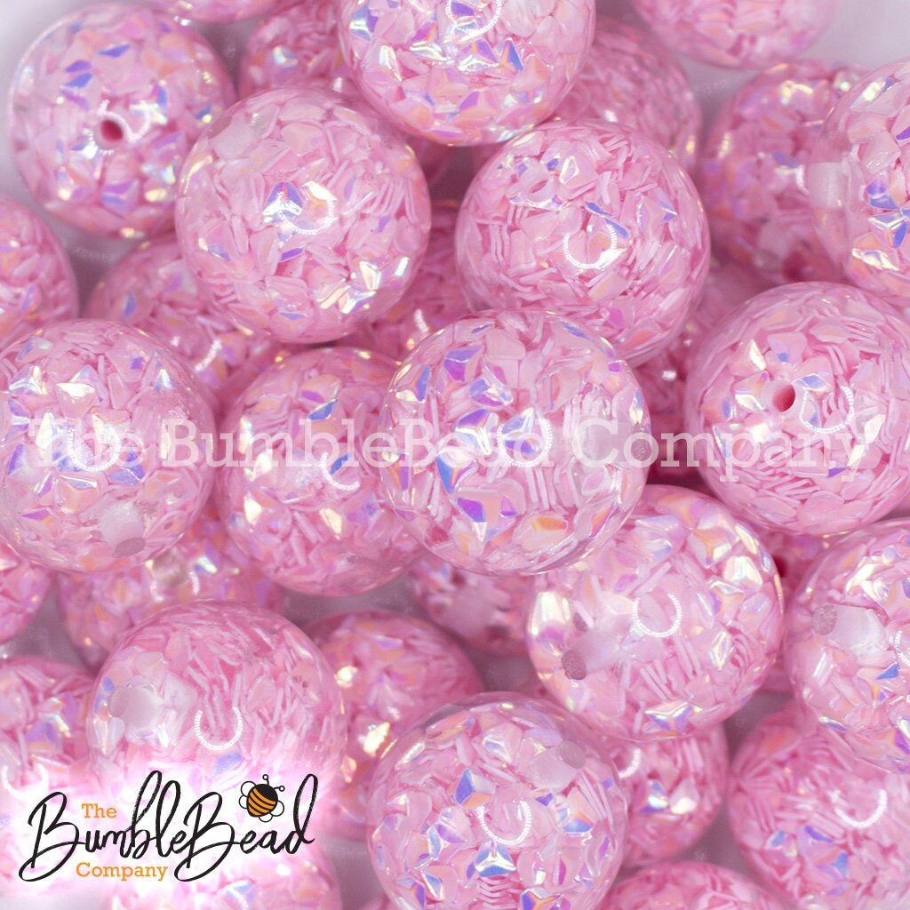 BeadTin Pink Marbled 16mm Round Plastic Craft Beads (25pcs)