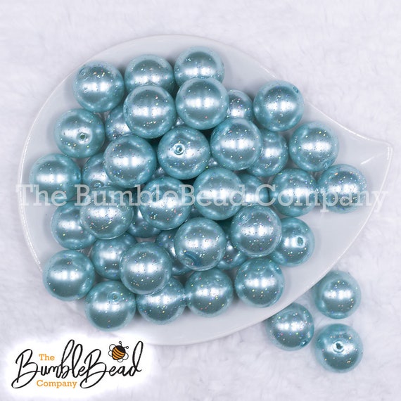 20mm Silver Pearl with Blue Stars Acrylic Bubblegum Beads