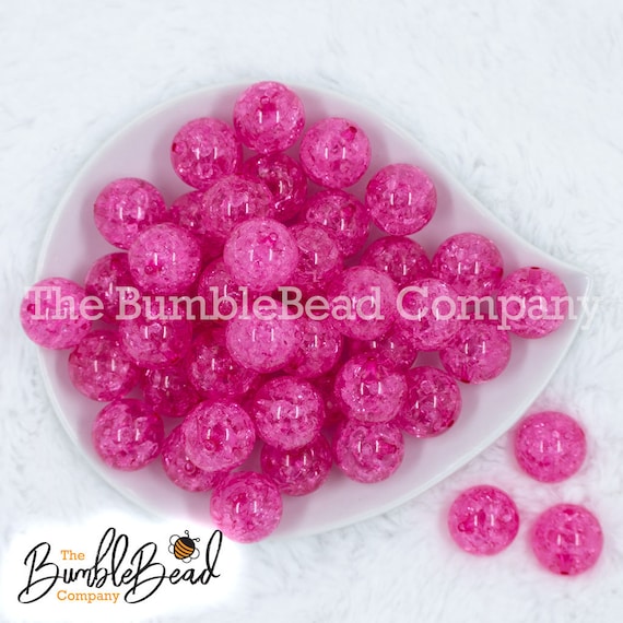 20mm Hot Pink Crackle Bubblegum Beads, 20mm Beads in Bulk