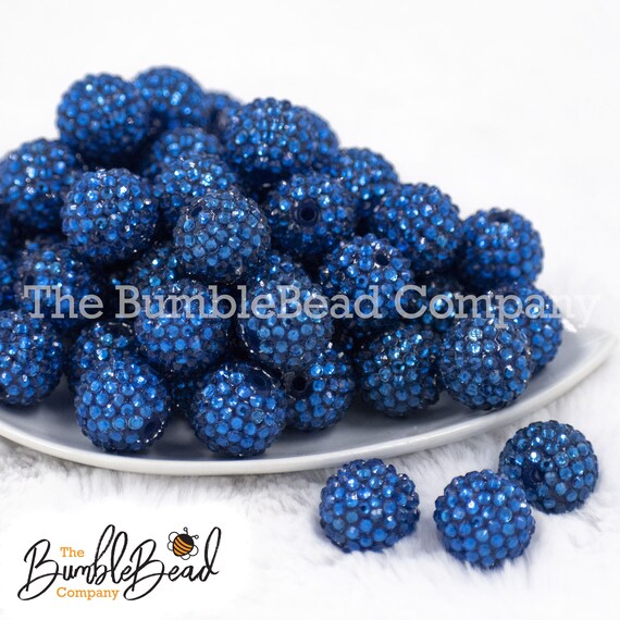 20MM Blue Dazzle Rhinestone AB Bubblegum Bead, Resin Beads in Bulk