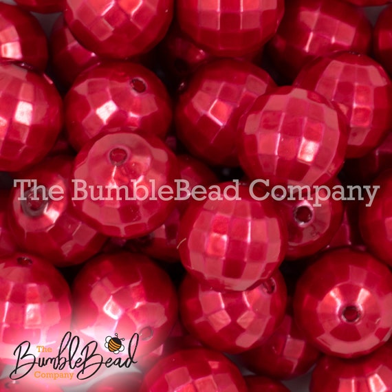 20mm Red Pearl Disco Faceted Chunky Bubblegum Beads, Acrylic